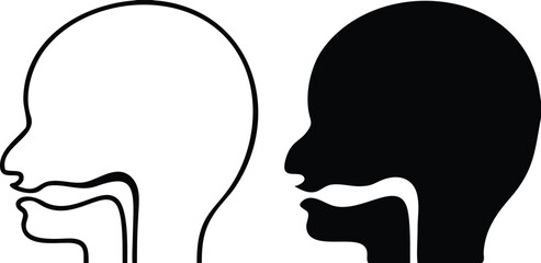 Throat Icons. Black And White Vector Illustration. Part Of The Neck In Front Of The Spinal Column. Human Internal Organ, Medicine. Concept Anatomy
