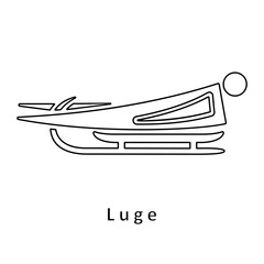 Luge racer line icon, black outline isolated on white. Man athlete or luger sledding supine on one-person sled, minimalist contour clipart. Vector or png sign for sport and winter games design.