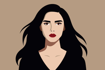 Illustration of a beautiful woman with long dark hair and red lipstick