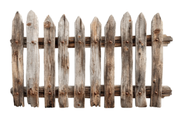Rustic wooden fence design space natural environment top view isolated on transparent background, png