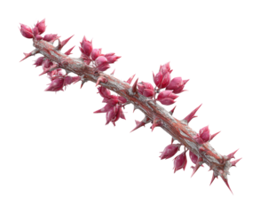 Prickly thorny stem with vibrant red buds nature view isolated on transparent background, png