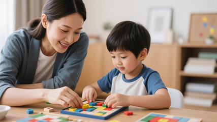 Parent and child working together on a hands-on logic puzzle — strengthening cognitive skills and bonding without screens