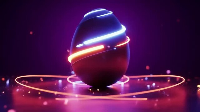 Rotating Neon-Glowing Egg on Dark Background, Futuristic 8s Animation