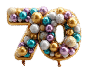 Celebrating 70 elegant birthday party for a festive atmosphere isolated on transparent background, png