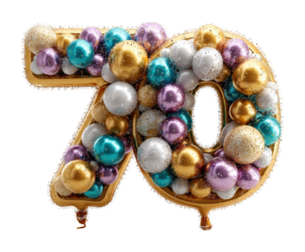 Celebrating 70 elegant birthday party for a festive atmosphere isolated on transparent background, png