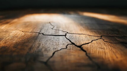Fototapeta premium Cracked Wood Grain Sunlit Surface with Deep Fissures, Texture, Woodgrain