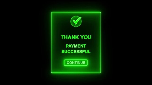 Digital payment concept online banking, finance, and money transfer concept. glowing neon payment successfully send animation. Payment completed animation icon
