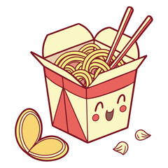 Cute kawaii noodle box with chopsticks and garnish