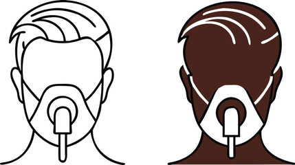 Oxygen Mask Icons. Black and White Vector Illustration. Medical Device For Supplying Oxygen To Patients Having Breathing Problems. Lung Disease Concept
