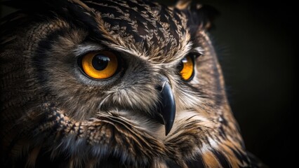 Obraz premium Majestic eurasian eagle owl with intense orange eyes