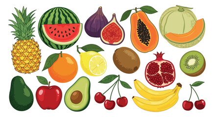 Assortment of colorful and vibrant cartoon fruits perfect for healthy lifestyle and dietary illustrations vibrant colors and delicious flavors