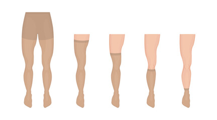 Compression stockings and tights showing different levels of compression