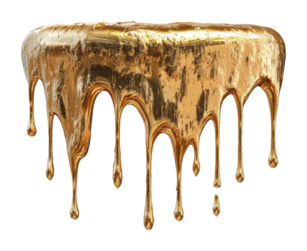 Dripping gold liquid digital aesthetic. Isolated on transparent background, png. isolated on transparent background, png