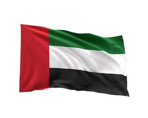 United Arab Emirates Flag: The vibrant, dynamic colors of the United Arab Emirates' flag dance gracefully in the breeze, a symbol of national pride and identity, in a photorealistic rendering.