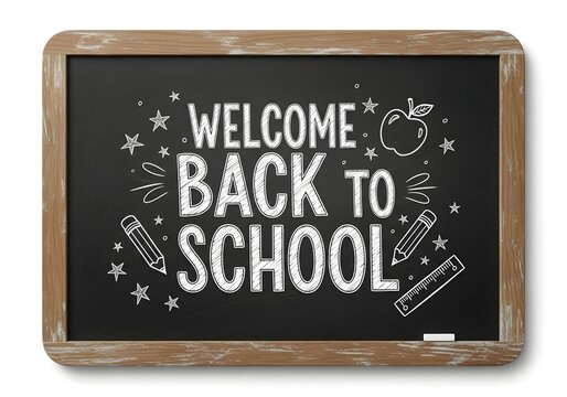 Welcome Back to School Chalkboard Design with Apple and School Supplies