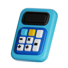 Blue calculator performing calculations on transparent background