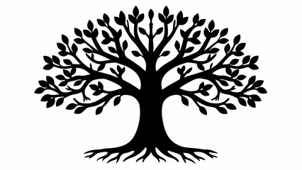 Illustration of a silhouette tree with detailed branches and leaves against a white background design element