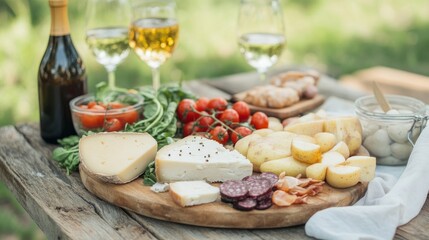 Rustic Cheese Board Wine, Tomatoes and Gourmet Appetizers, food , picnic
