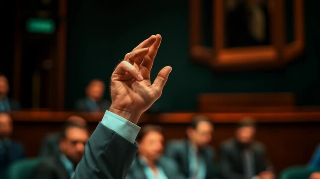 Hand Raised in Parliament for Vote in Legislative Assembly