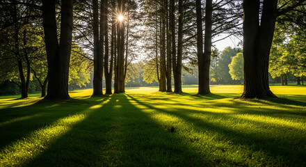 Golden Rays Through the Green: Serene Forest Meadow