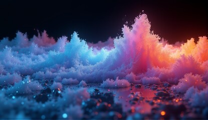 Obraz premium A vibrant, 3D soundwave visualized as a crystallized, rainbow shockwave emanating outwards. Artistic and dynamic., ultra detailed, 8k resolution, HDR, professional