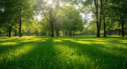 Golden Rays Through the Green: Serene Forest Meadow
