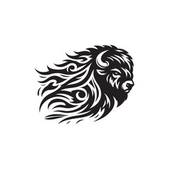 WebTribal Style American Bison SVG Silhouette with Decorative Swirls Curved Lines and Cutout Patterns for Cricut Decals and Crafts