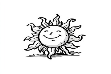 Smiling Sun Cartoon Illustration with Bright Rays and Happy Expression for Children's or Educational Content