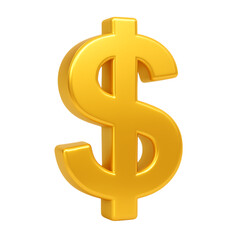 Shiny golden dollar sign symbol representing wealth and currency isolated on transparent background