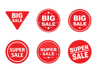 A set of six red Bundle promotional sale stickers of various shapes