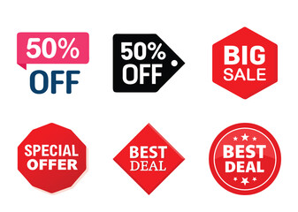 Fototapeta premium Collection of sale and discount label Bundle designs featuring percentages and special offers