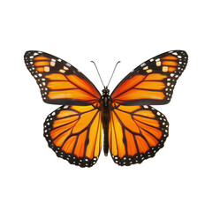 Fototapeta premium Monarch butterfly, vibrant orange wings with black markings, isolated on black background