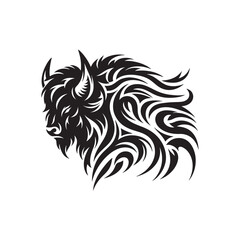 Tribal Style American Bison SVG Silhouette with Decorative Swirls Curved Lines and Cutout Patterns for Cricut Decals and Crafts