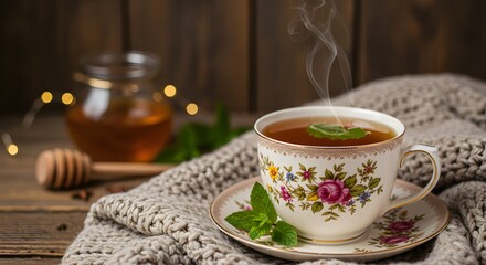 Fototapeta premium Floral tea in vintage cup