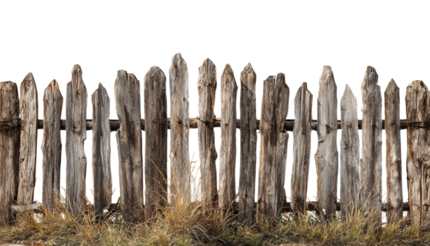 Rustic wooden fence open field nature daylight. Isolated on transparent background, png. isolated on transparent background, png
