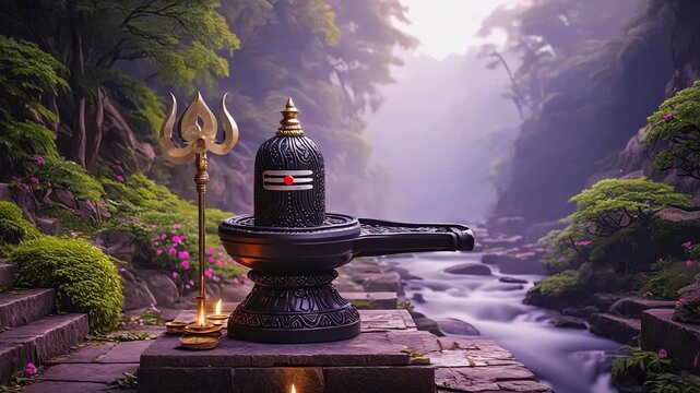 Sacred Shiva Lingam by the riverbank
