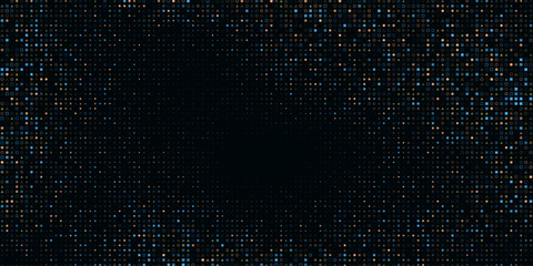 Abstract dark digital background with pixel pattern of figures of different colors and shapes for finance, technology and business. Vector illustration.