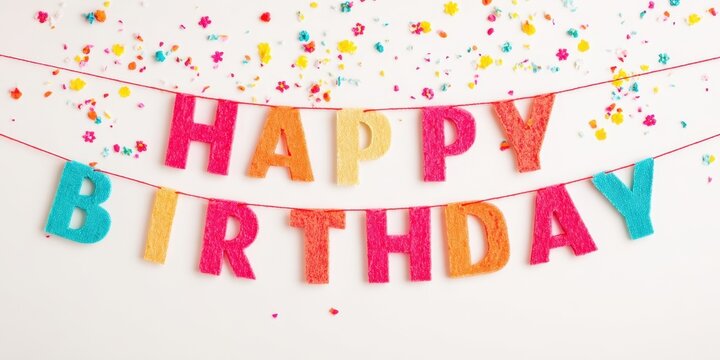 The colorful birthday banner adorned with vibrant decorations and confetti.