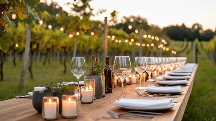 Vineyard Dinner Candles, Wine Glasses and Table Setting, wine , party
