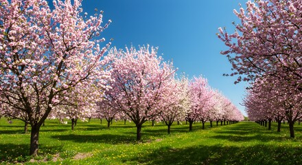 Fototapeta premium Rows of blossoming trees in springtime