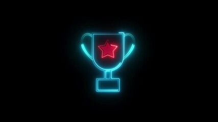 Glowing neon line Award cup icon isolated on black background. Neon prize cup Award, sport trophy, winner, game reward animation .