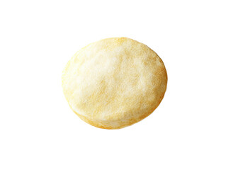 Single yellow potato with textured skin isolated on white background