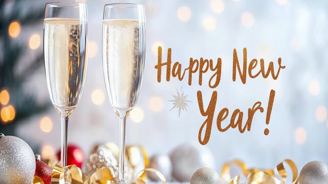Festive new year celebration with champagne toast and holiday decor