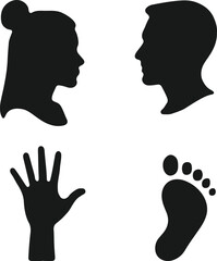 Human Silhouette Icons of Face Hand and Foot Vector Illustration