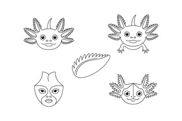 Fototapeta premium Cute axolotl faces and a mask amphibian creature