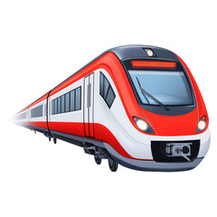 Modern Red Train in Motion on a Bright Sunny Day, isolated on transparent background.