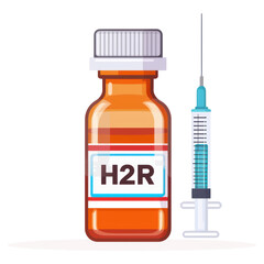 Obraz premium Orange Vaccine Bottle and Syringe with H2R Label Design, isolated on transparent background.