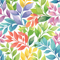 Foliage seamless pattern of colorful branches with leaves, watercolor floral illustration for decoration; botanical wild effect