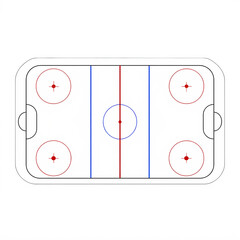 A top-down schematic of an ice hockey rink showing goals, faceoff circles, and line markings