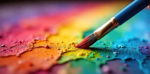 Fototapeta premium Close-up of a paintbrush poised over a vibrant canvas, ready to bring a passionate future vision to life The scene is filled with bright colors and creative energy , colorful, colors
